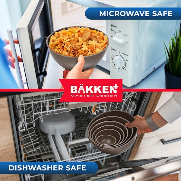 Bakkenmaster Bakken Master 12 Piece Plastic Nesting Bowls with Lids, Mixing Bowls Set includes 6 Prep Bowls - BKMX12BR22