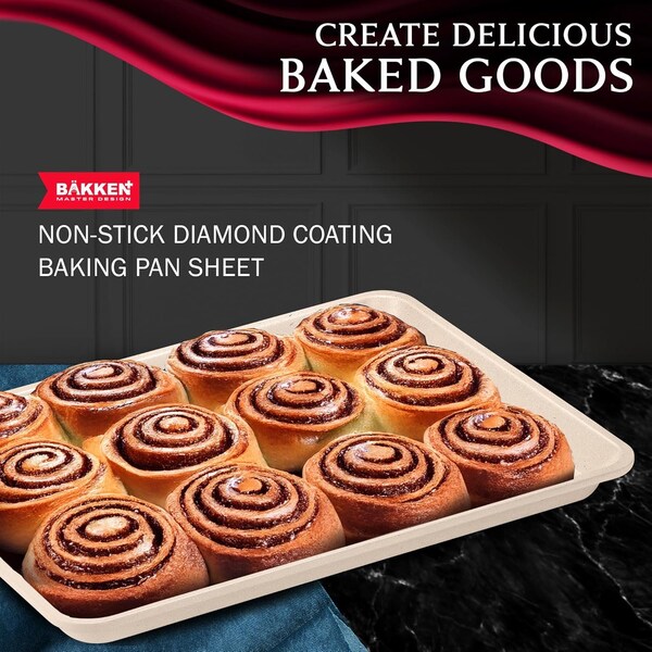 Bakken- Swiss BAKKEN Kitchen Nonstick Cookie Pans, Set of 3, S/M/L, PFOA-Free, Oven Safe, 450 DegF, White Marble - BKDD3P55