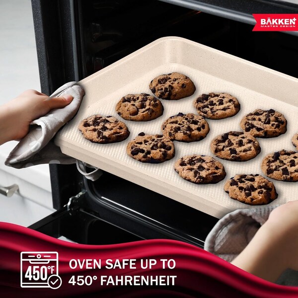 Bakken- Swiss BAKKEN Kitchen Nonstick Cookie Pans, Set of 3, S/M/L, PFOA-Free, Oven Safe, 450 DegF, White Marble - BKDD3P55