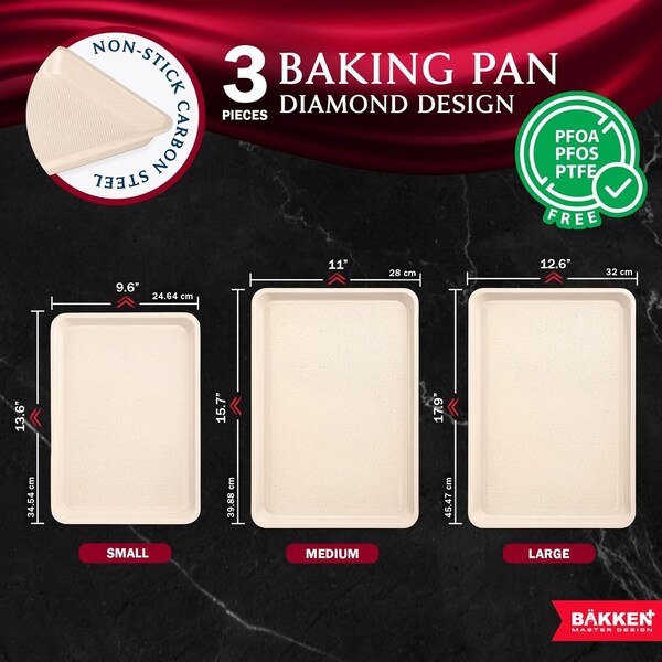 Bakken- Swiss BAKKEN Kitchen Nonstick Cookie Pans, Set of 3, S/M/L, PFOA-Free, Oven Safe, 450 DegF, White Marble - BKDD3P55