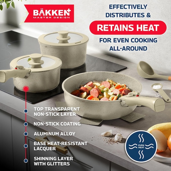 Bakkenmaster Bakken Master 38 Piece Granite Cookware and Bakeware Set, Nonstick Granite Coating - BKCWSTK38WHT