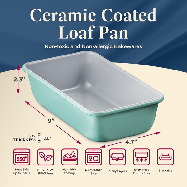 Bakken-Swiss Premium Loaf Pan, Aluminized Steel, Ceramic Non-Stick, PFOA PFAS Free, 9x4.7x2.3in, Durable - SBKCRSTBKTELLOF