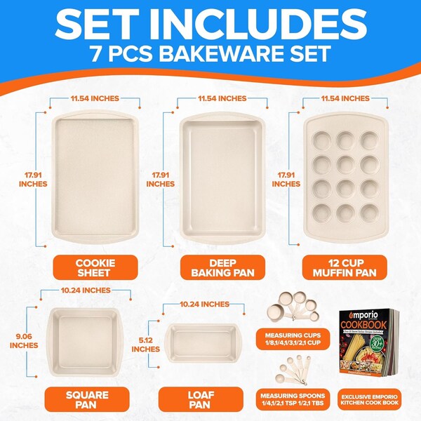 Emporio Kitchen Stackable Baking Pan Set, Deluxe Nonstick White Marble Coating, Carbon Steel Bakeware Sets - EMPSTK1123