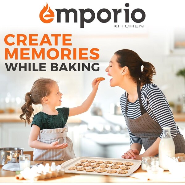 Emporio Kitchen Stackable Baking Pan Set, Deluxe Nonstick White Marble Coating, Carbon Steel Bakeware Sets - EMPSTK1123