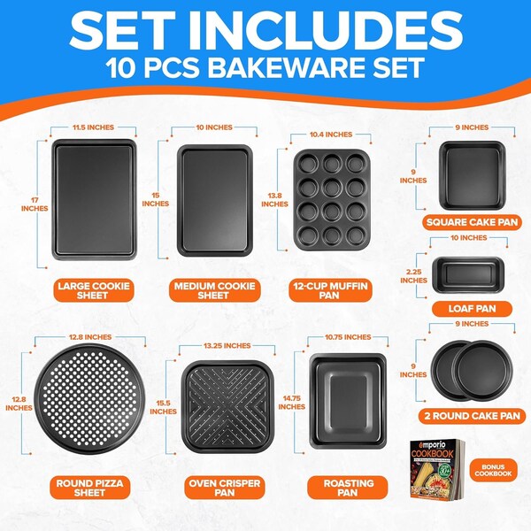 Emporio Kitchen Stackable Baking Pan Set, Nonstick Gray Coating, Carbon Steel Bakeware Sets, PFOA, PFOS, PTFE Free - EMPKBK0110