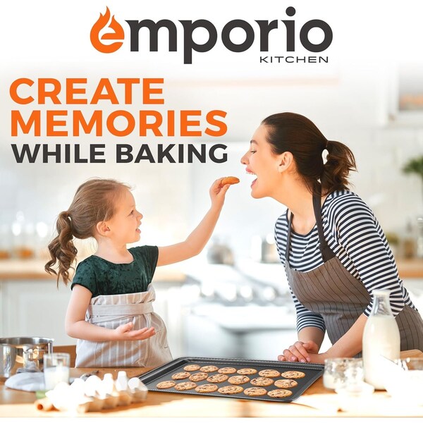 Emporio Kitchen Stackable Baking Pan Set, Nonstick Gray Coating, Carbon Steel Bakeware Sets, PFOA, PFOS, PTFE Free - EMPKBK0110