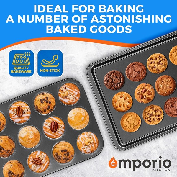 Emporio Kitchen Stackable Baking Pan Set, Nonstick Gray Coating, Carbon Steel Bakeware Sets, PFOA, PFOS, PTFE Free - EMPKBK0110