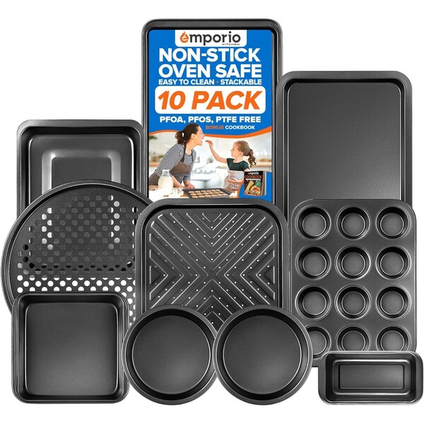 Emporio Kitchen Stackable Baking Pan Set, Nonstick Gray Coating, Carbon Steel Bakeware Sets, PFOA, PFOS, PTFE Free - EMPKBK0110