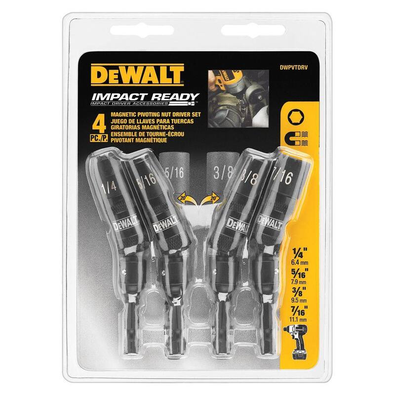 Accesorio magnético con ángulo recto MAXFIT DEWALT y juego de destornillador de tuerca magnético giratorio (4 piezas) - DWARA60WPVTDRV