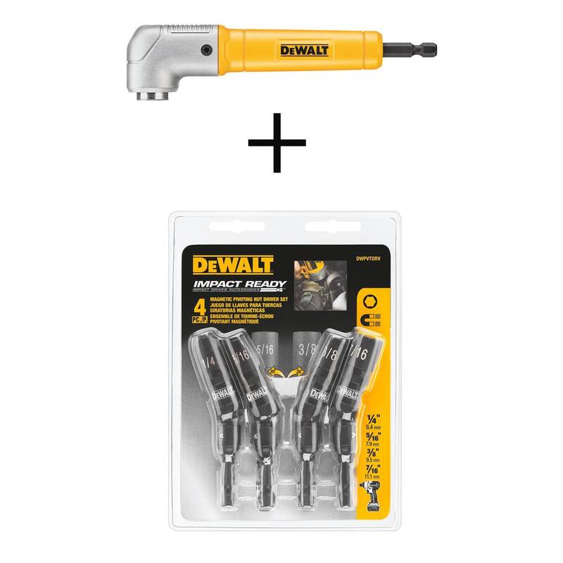 Accesorio magnético con ángulo recto MAXFIT DEWALT y juego de destornillador de tuerca magnético giratorio (4 piezas) - DWARA60WPVTDRV