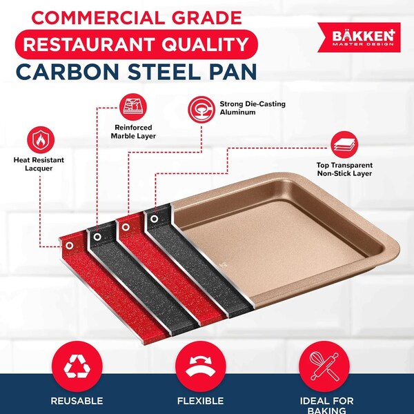 Bakken- Swiss BAKKEN Kitchen Nonstick Cookie Sheet, 13.18in. x 8.66in., PFOA-Free, Oven Safe, 450 DegF, Brown - BAKBK1XB87