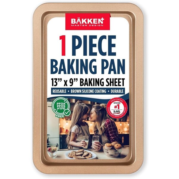Bakken- Swiss BAKKEN Kitchen Nonstick Cookie Sheet, 13.18in. x 8.66in., PFOA-Free, Oven Safe, 450 DegF, Brown - BAKBK1XB87