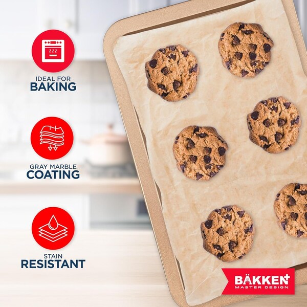 Bakken- Swiss BAKKEN Kitchen Nonstick Cookie Sheet, 13.18in. x 8.66in., PFOA-Free, Oven Safe, 450 DegF, Brown - BAKBK1XB87