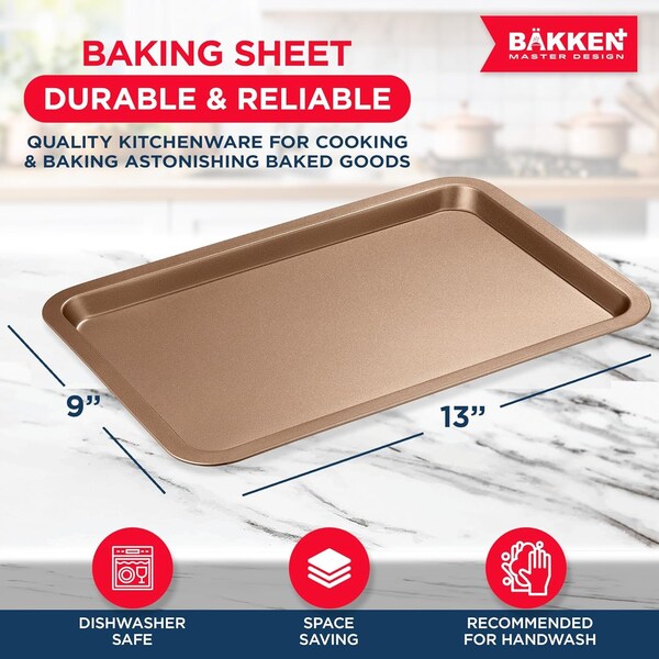 Bakken- Swiss BAKKEN Kitchen Nonstick Cookie Sheet, 13.18in. x 8.66in., PFOA-Free, Oven Safe, 450 DegF, Brown - BAKBK1XB87