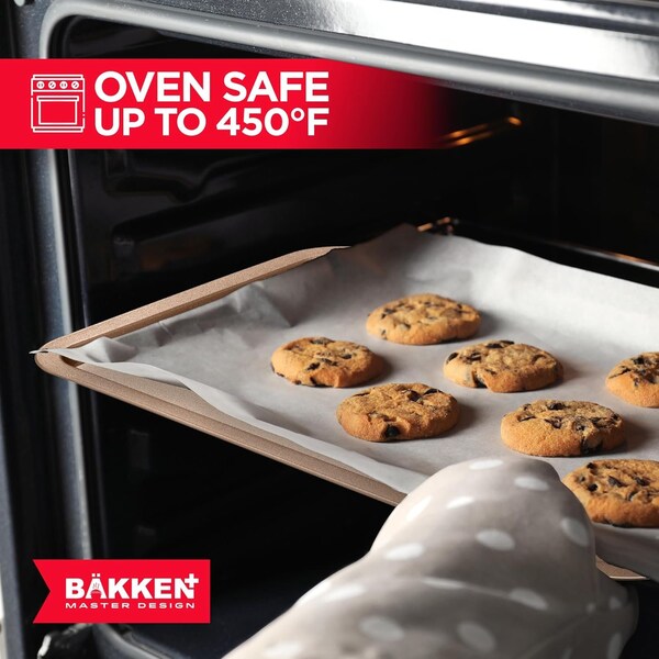 Bakken- Swiss BAKKEN Kitchen Nonstick Cookie Sheet, 13.18in. x 8.66in., PFOA-Free, Oven Safe, 450 DegF, Brown - BAKBK1XB87