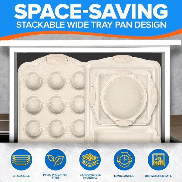 Emporio Kitchen Baking Pan Set, Oven Safe Tray, Up To 450 Deg F, White, 6PK - EMPKW44H