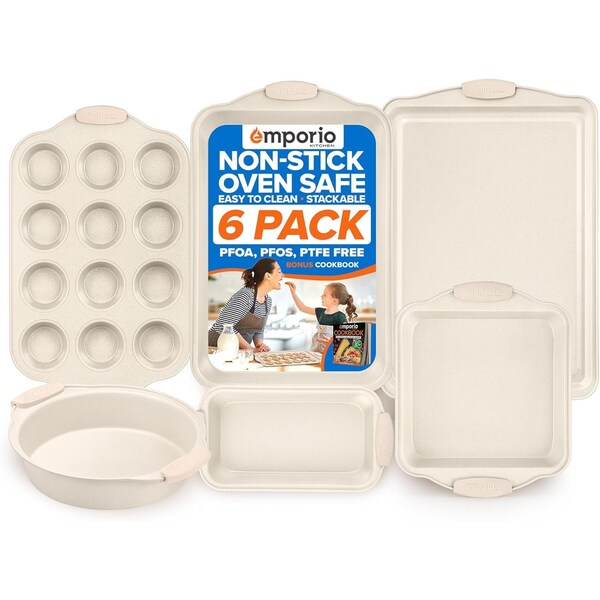 Emporio Kitchen Baking Pan Set, Oven Safe Tray, Up To 450 Deg F, White, 6PK - EMPKW44H