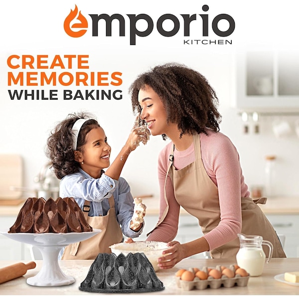 Emporio Kitchen Baking Pan Two-Layered Nonstick Gray Marble Coating Al. Fluted Cake Pans Oven Safe Up To 450 DegF - EMPKBTP146