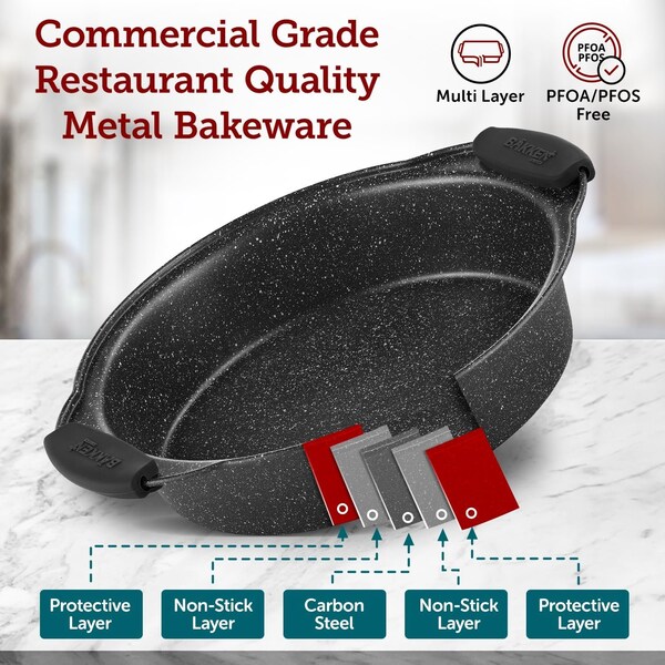 Bakken-Swiss 6-Piece Nonstick Gray Marble Bakeware Set, Carbon Steel, Silicone Handles, Oven and Freezer Safe - BKBSGRYMAR6