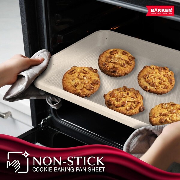 Bakken- Swiss BAKKEN Kitchen Nonstick Cookie Sheet, 13.58in. x 9.65in., PFOA-Free, Oven Safe, 450 DegF, White Marble - BKDD1P79