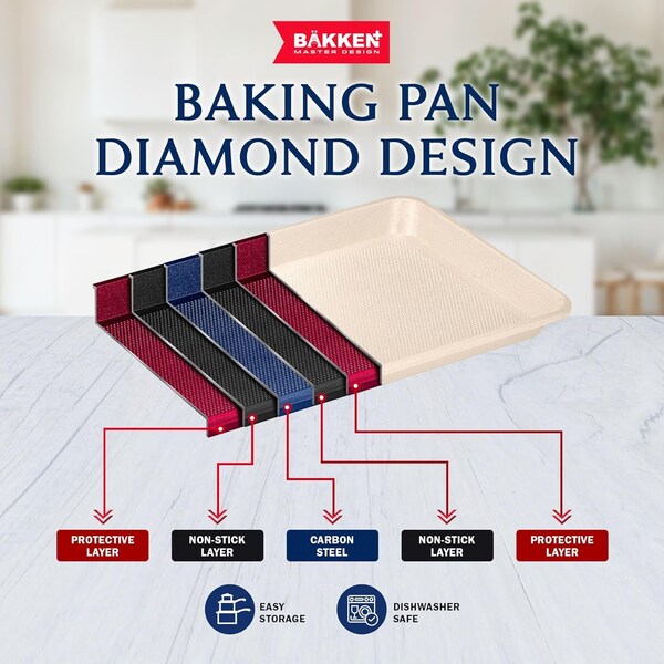 Bakken- Swiss BAKKEN Kitchen Nonstick Cookie Sheet, 13.58in. x 9.65in., PFOA-Free, Oven Safe, 450 DegF, White Marble - BKDD1P79