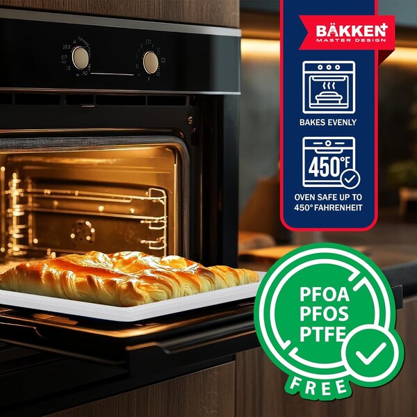 Bakken- Swiss BAKKEN Kitchen Nonstick Cookie Sheet, 13.58in. x 9.65in., PFOA-Free, Oven Safe, 450 DegF, White Marble - BKDD1P79