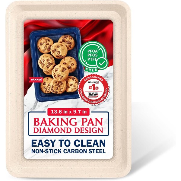 Bakken- Swiss BAKKEN Kitchen Nonstick Cookie Sheet, 13.58in. x 9.65in., PFOA-Free, Oven Safe, 450 DegF, White Marble - BKDD1P79