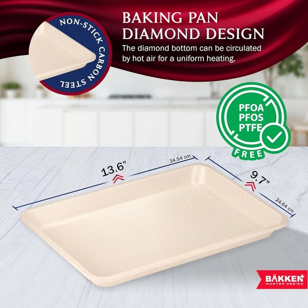 Bakken- Swiss BAKKEN Kitchen Nonstick Cookie Sheet, 13.58in. x 9.65in., PFOA-Free, Oven Safe, 450 DegF, White Marble - BKDD1P79