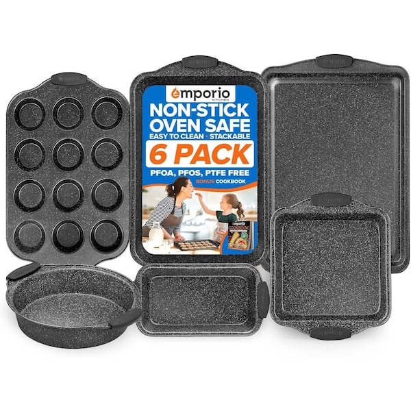 Emporio Kitchen Baking Pan Set, Oven Safe Tray, Up To 450 Deg F, Black, 6PK - EMPKBK066