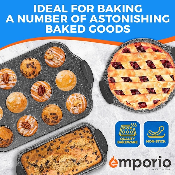 Emporio Kitchen Baking Pan Set, Oven Safe Tray, Up To 450 Deg F, Black, 6PK - EMPKBK066