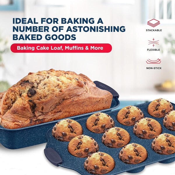 Bakkenamster BAKKEN Kitchen Baking Pan Set, Oven Safe Tray, Up To 450 Deg F, 6PK - BKBSBLUE6