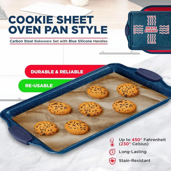 Bakkenamster BAKKEN Kitchen Baking Pan Set, Oven Safe Tray, Up To 450 Deg F, 6PK - BKBSBLUE6
