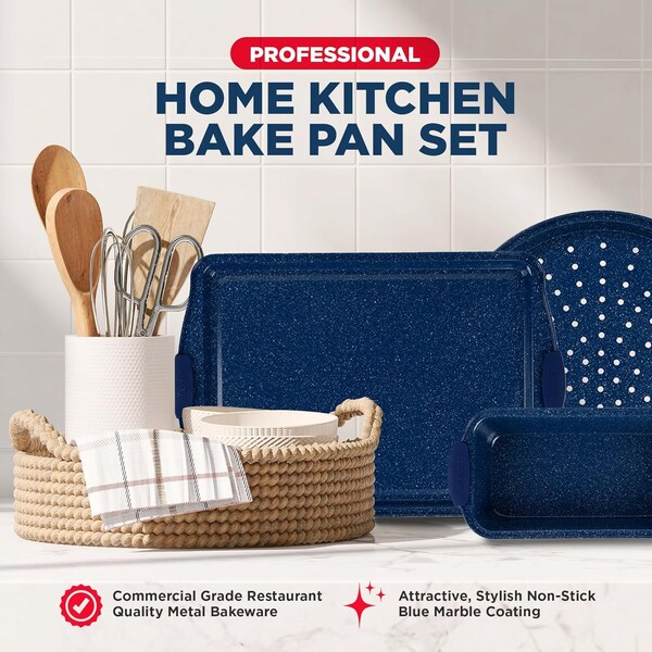 Bakkenamster BAKKEN Kitchen Baking Pan Set, Oven Safe Tray, Up To 450 Deg F, 6PK - BKBSBLUE6