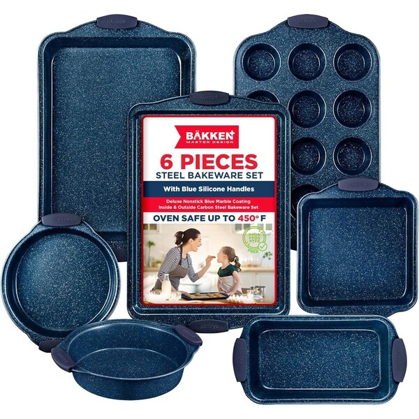 Bakkenamster BAKKEN Kitchen Baking Pan Set, Oven Safe Tray, Up To 450 Deg F, 6PK - BKBSBLUE6