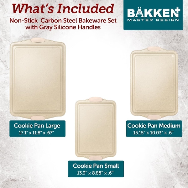 Bakken- Swiss BAKKEN Medium Nonstick Baking Sheet, 15.15x10.03in., Carbon Steel, PFOA-Free, Oven Safe, 450 DegF - BKB1WHT1