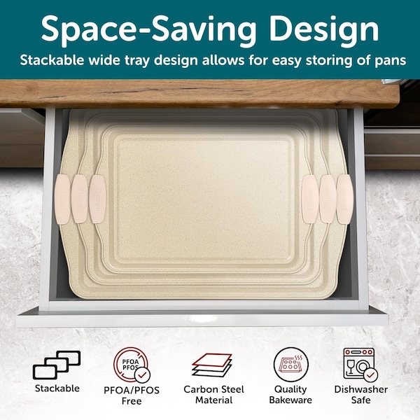Bakken- Swiss BAKKEN Medium Nonstick Baking Sheet, 15.15x10.03in., Carbon Steel, PFOA-Free, Oven Safe, 450 DegF - BKB1WHT1