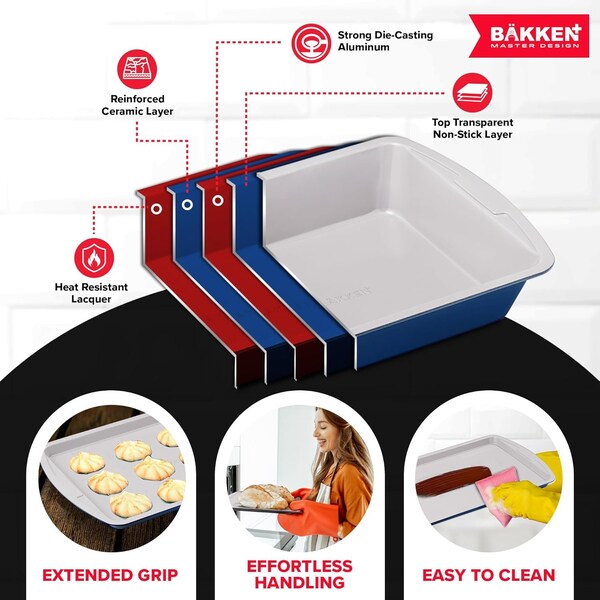 Bakken- Swiss BAKKEN 6-Piece Nonstick Bakeware Set, Carbon Steel, Blue and Gray, PFOA-Free, Oven Safe, 450 DegF - BAKDIERBLUE
