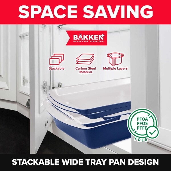 Bakken- Swiss BAKKEN 6-Piece Nonstick Bakeware Set, Carbon Steel, Blue and Gray, PFOA-Free, Oven Safe, 450 DegF - BAKDIERBLUE