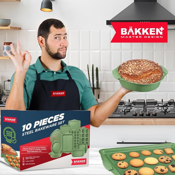 Bakkenamster BAKKEN Kitchen Baking Pan Set, Oven Safe, Up To 450 Deg F, 18PK - BKBSMARRED18