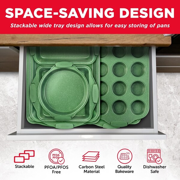 Bakkenamster BAKKEN Kitchen Baking Pan Set, Oven Safe, Up To 450 Deg F, 18PK - BKBSMARRED18