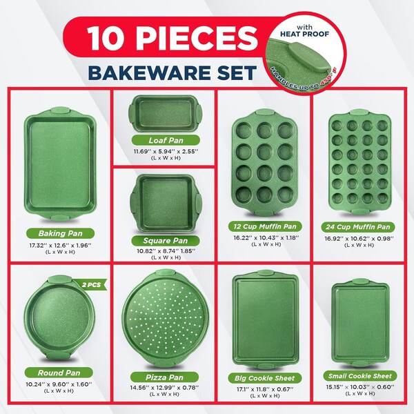 Bakkenamster BAKKEN Kitchen Baking Pan Set, Oven Safe, Up To 450 Deg F, 18PK - BKBSMARRED18