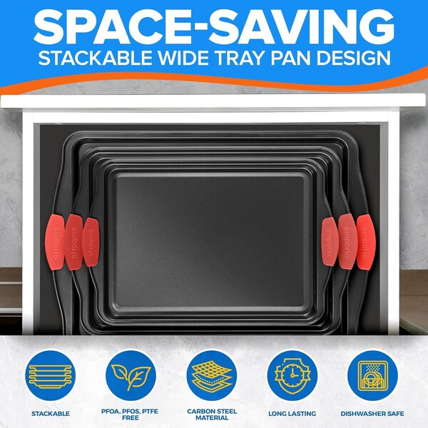 Emporio Kitchen Baking Pan Set, Oven Safe Tray, Up To 450 Deg F, Black, 3PK - EMPKBK033