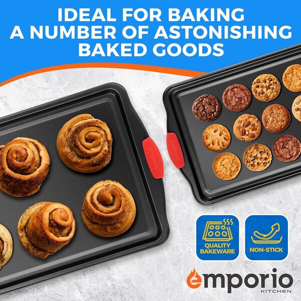 Emporio Kitchen Baking Pan Set, Oven Safe Tray, Up To 450 Deg F, Black, 3PK - EMPKBK033