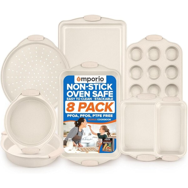 Emporio Kitchen Baking Pan Set, Oven Safe Tray, Up To 450 Deg F, White, 8PK - EMPKW88H