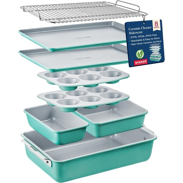 Bakken-Swiss Bakken 8-Piece Stackable Bakeware Set, Ceramic Non-Stick, PTFE, PFOA and PFOS Free, Oven-Safe - BKCRSTBKTEL