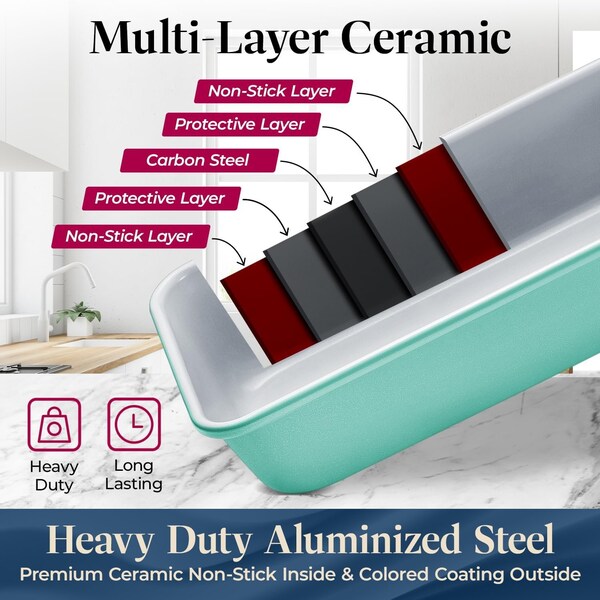 Bakken-Swiss Bakken 8-Piece Stackable Bakeware Set, Ceramic Non-Stick, PTFE, PFOA and PFOS Free, Oven-Safe - BKCRSTBKTEL