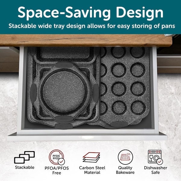 Bakken-Swiss 18-Piece Baking Set, Nonstick Gray Marble, Carbon Steel, Silicone Handles, PFOA-Free, Dishwasher Safe - BKBSGRYMAR18