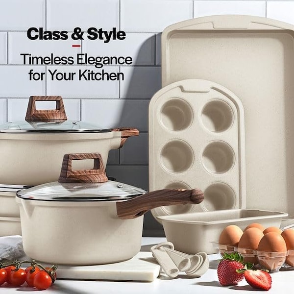 Bakken-Swiss 20-Piece Cookware Set, Granite Non-Stick, Eco-Friendly, Oven-Safe, All Stoves - BKCAS20CRM