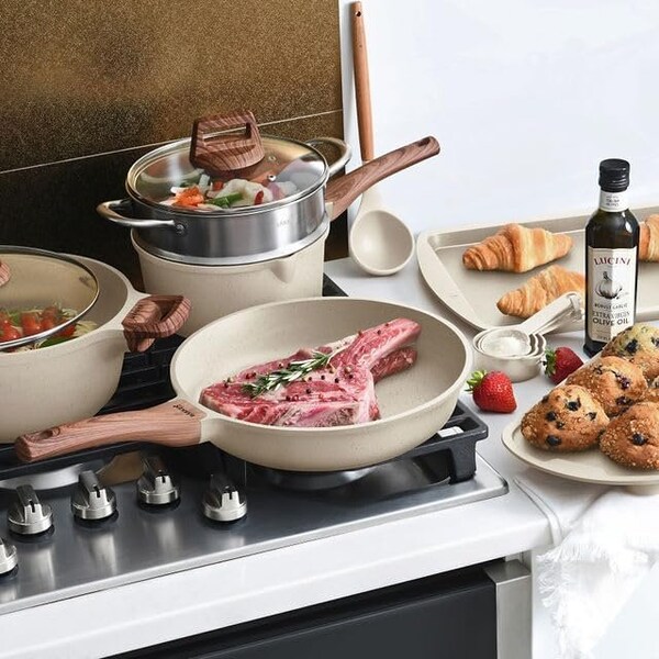 Bakken-Swiss 20-Piece Cookware Set, Granite Non-Stick, Eco-Friendly, Oven-Safe, All Stoves - BKCAS20CRM