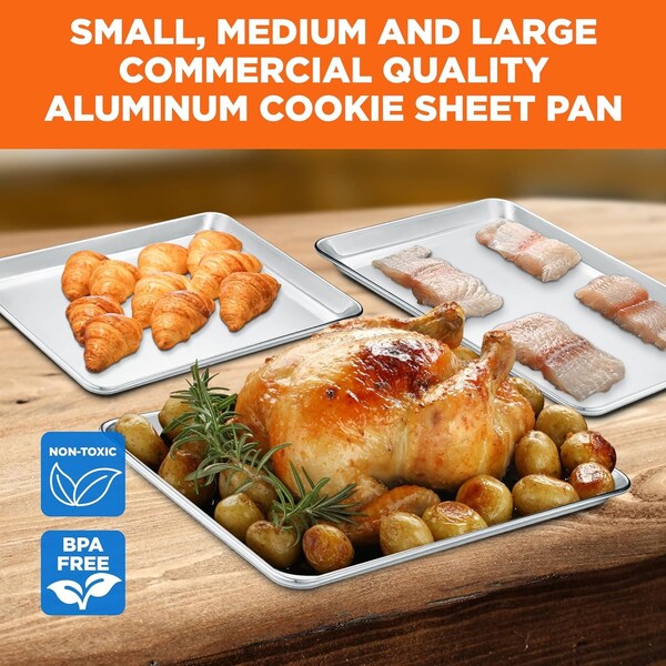 Emporio Kitchen Baking Pan Set, Small, Medium, and Large Aluminum Cookie Sheet Pan, 9x13, 10.5x15, 13x18 - EMPKSST133X